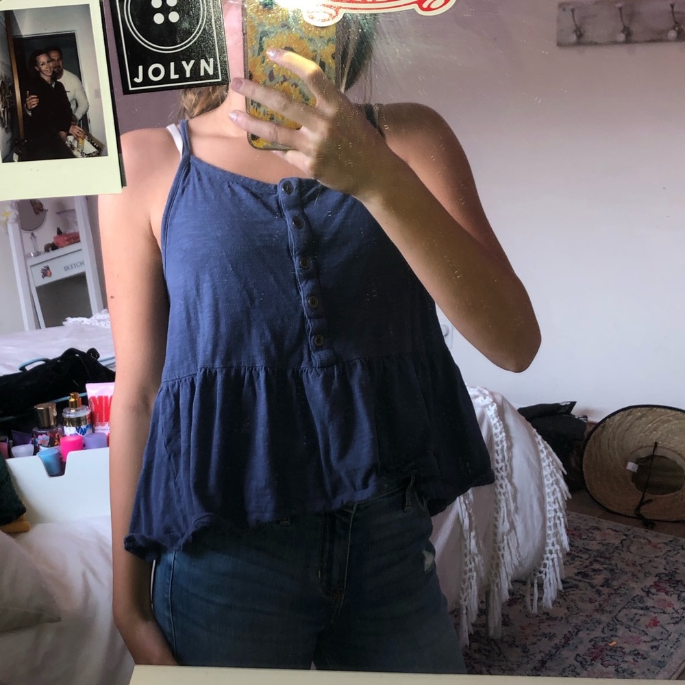 Roux blue button up tank